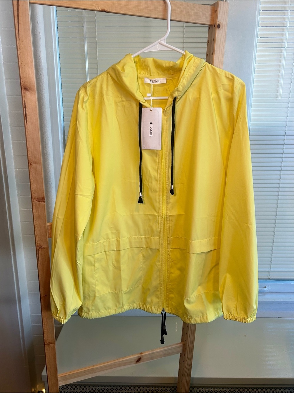 TANIB Yellow Hooded Windbreaker Size Small NWT